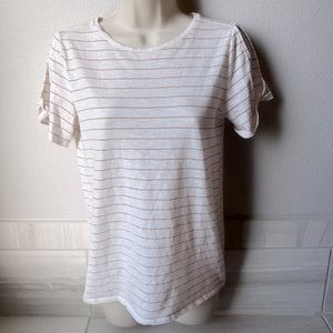 Loft Gold & Ivory Stripe Short Sleeve Shirt Top - Women’s XS